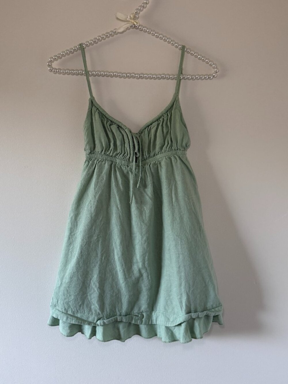 Princess Polly Sage Green Mini Dress Tie Front Button XS/2